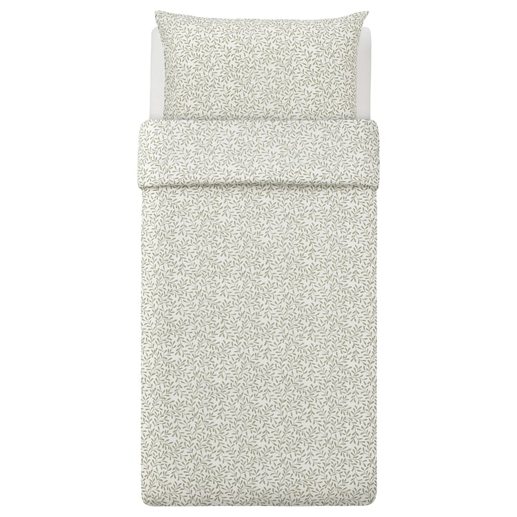 duvet cover and pillowcase, white/green, 140x200/70x90 cm