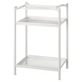 A SPÄND shelf, white, with two adjustable mesh shelves. It stands on four legs, suited for organizing small items efficiently.
