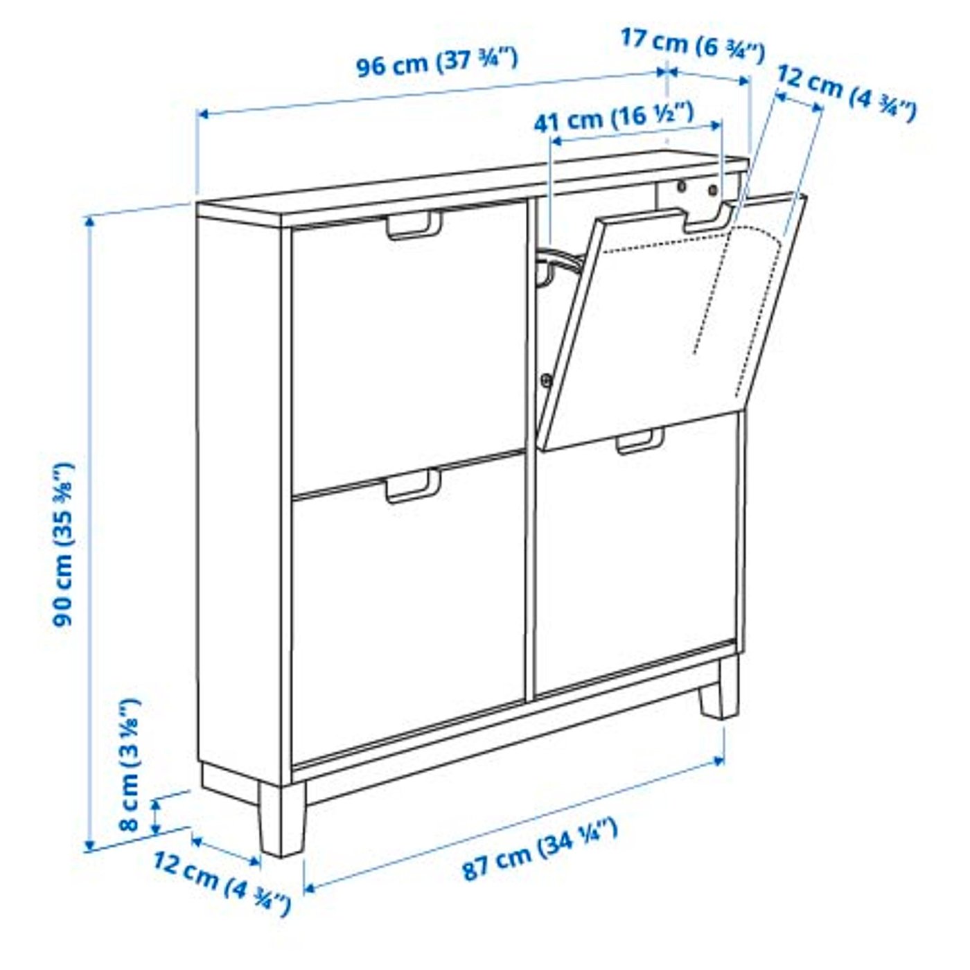 STÄLL shoe cabinet with 4 compartments, white, 96x17x90 cm - IKEA