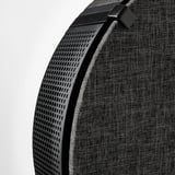 Black air purifier with a perforated metal handle showing high-quality design and durable materials.