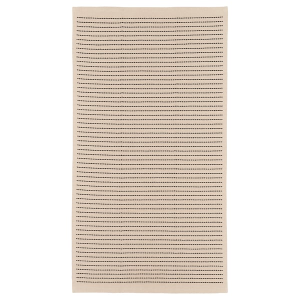STARREKLINTE: natural & black striped rectangular cotton rug.