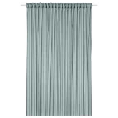 A light blue STENFRÖ sheer curtain with heading tape, made from recycled polyester, designed for windows.