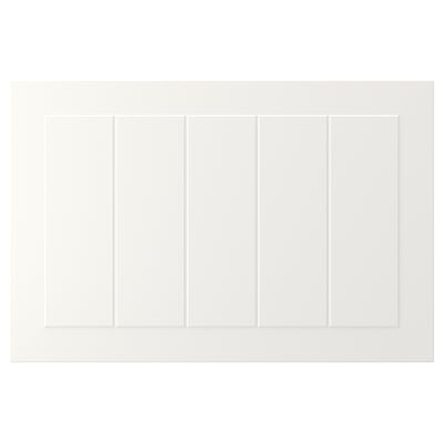 White STENSUND cabinet door, rectangular, grooved panels, lacquered finish.
