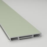 Light green kitchen plinth, sleek edge, durable material.