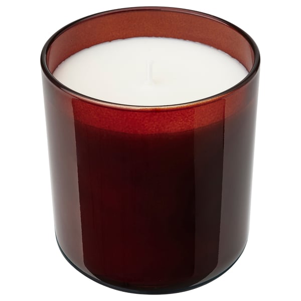 Störtsköhn candle, red glass, round, white wax, cotton wick.