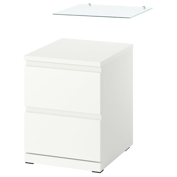 STORKLINTA Chest of 2 drawers, white/with glass top, 40x50x53 cm