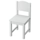 SUNDVIK white kids chair, wooden, simple design, square seat, back support.
