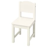A white SUNDVIK kids chair made of solid pine with a smooth finish, featuring a simple rectangular shape and classic design.