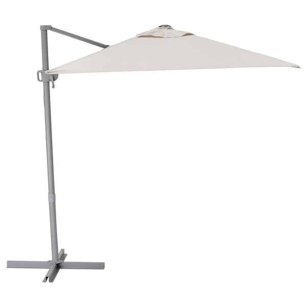 SVALÖN beige outdoor parasol, rectangular, adjustable tilt, powder-coated metal stand.