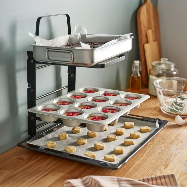 SVARTABBORRE Baking sheet rack, foldable black, 27x26x33 cm