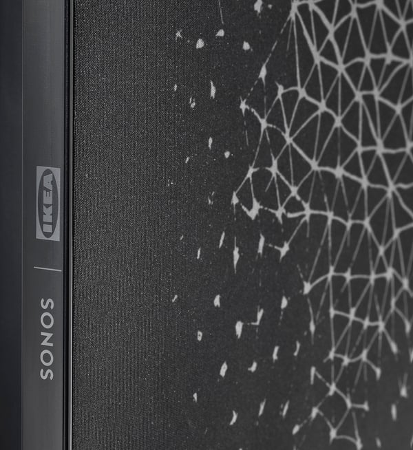 Black ikea & sonos speaker frame, close-up texture and design.