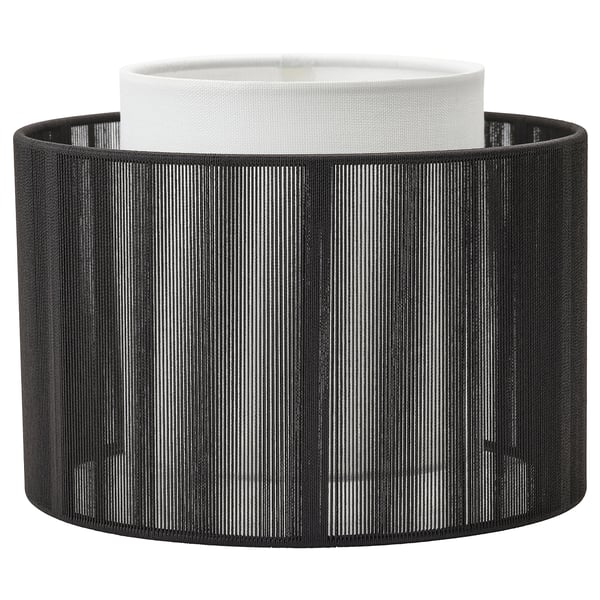 SYMFONISK lamp shade, black, cylindrical with vertical stripes.