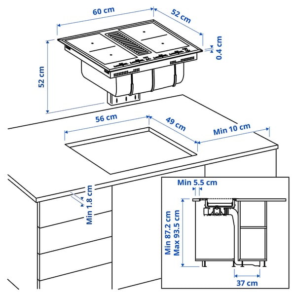TÄCKNAN Ind hob/int extractor w recirc kit, IKEA 500/black