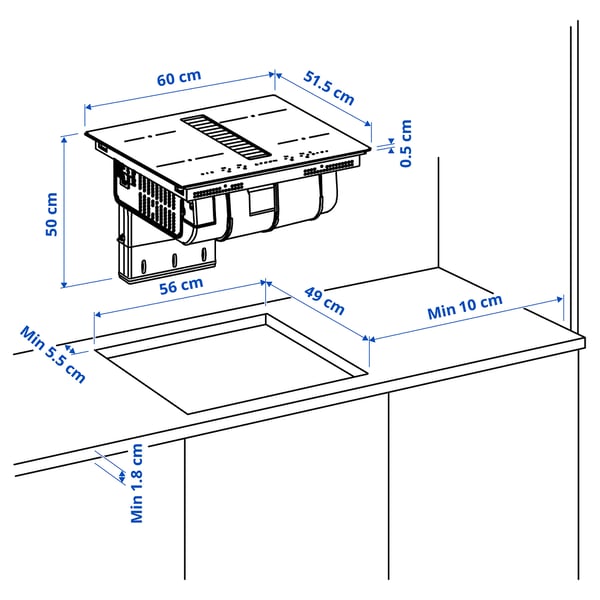 TÄCKNAN Induction hob/integrated extractor, IKEA 300 black, 60 cm
