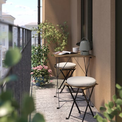 TÄRNÖ Table and 2 stools, outdoor, folding black/light brown stained/folding Frösön/Duvholmen beige, 55x54 cm