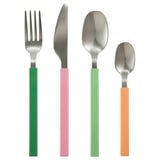 TÅNGMÄRLA cutlery set, colorful, stainless steel, plastic handles, simple, clean shape.