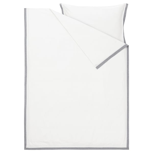 TÅTELSMYGARE duvet set, white, grey trim, 100% organic cotton, simple, rectangular.