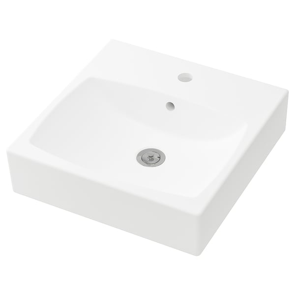 White ceramic square wash basin, TÖRNVIKEN, modern minimalist design.