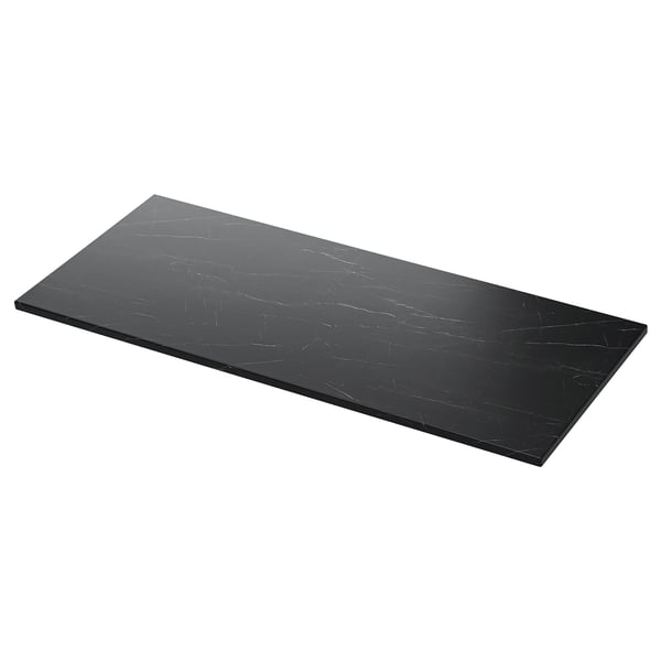 Tolkien black marble-look countertop. Rectangle, sleek design, tough plastic and melamine finish.