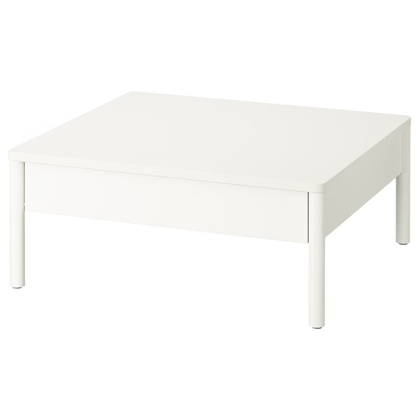 A white TONSTAD coffee table with two drawers. It has a sleek, square design with a modern, minimalist style.