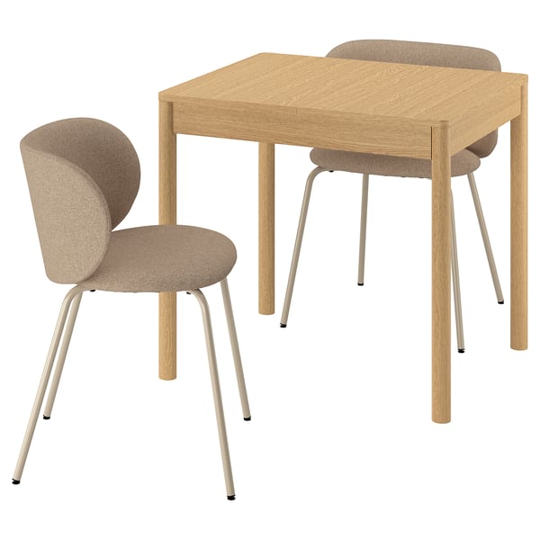 TONSTAD / KRYLBO Table and 2 chairs, oak veneer/Tonerud dark beige, 80/120x70 cm
