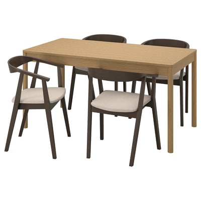 TONSTAD / STOCKHOLM Table and 4 chairs, oak veneer/dark brown ash veneer Tresund, 150x80 cm
