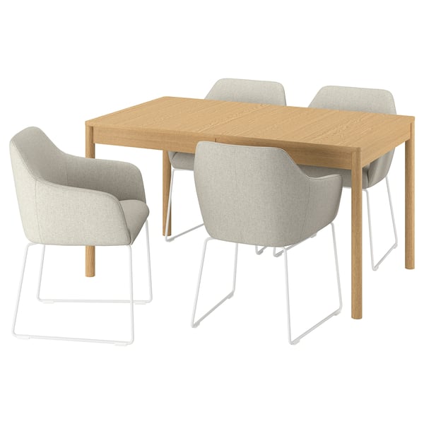 TONSTAD / TOSSBERG Table and 4 chairs, oak veneer/Gunnared beige white, 140/196x85 cm
