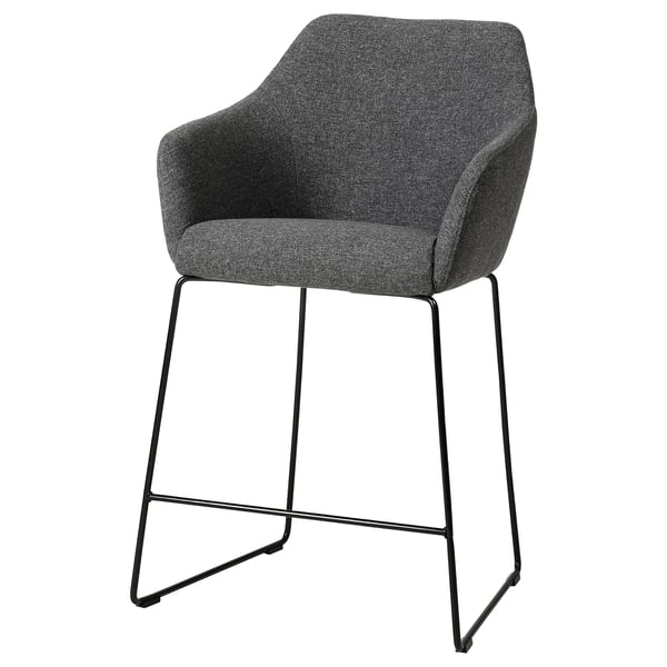 Grey upholstered barstool - modern, black frame, padded seat & back