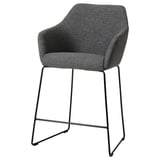 Grey upholstered barstool - modern, black frame, padded seat & back