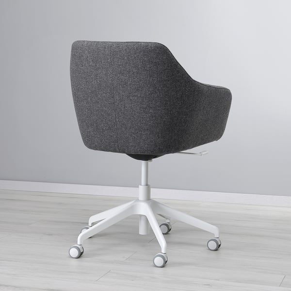 Modern gray office chair with cushions and swivel casters.