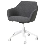 TOSSBERG gray office chair; upholstered seat & back, white base, swivel casters.