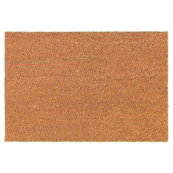 Rectangle-shaped brown coir door mat with natural texture.