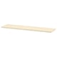 A TRANHULT wall shelf in natural wood color. Its rectangular, made of solid aspen, and has a simple design with bevelled and smooth edges.