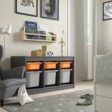Gray & orange TROFAST kids storage unit with toys & books