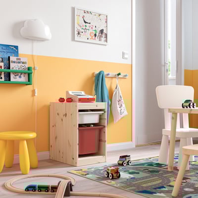 TROFAST Storage combination with boxes, light white stained pine white/red, 32x44x52 cm