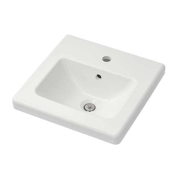 TVÄLLEN white ceramic wash-basin, square, smooth edges. Includes drain.