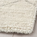 Close-up of soft, plush rug with high-quality texture. Off-white color, thick pile, and intricate weave.