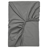 A grey ULLVIDE fitted bed sheet in percale weave, with elastic edges, designed for mattresses up to 8 cm thick.