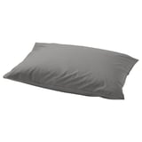 Gray pillowcase, soft cotton & lyocell, rectangular shape, plain design, lays flat.