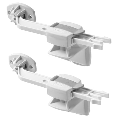 Two white UNDVIKA window catches shown, plastic material, designed to lock windows securely.