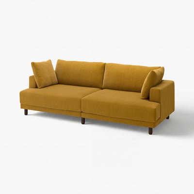 Yellow UPPÅKRA sofa, modern design, soft fabric, wooden legs.