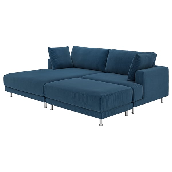 UPPÅKRA 3-seat modular sofa, with chaise longue, left with footstool/Samsala dark blue