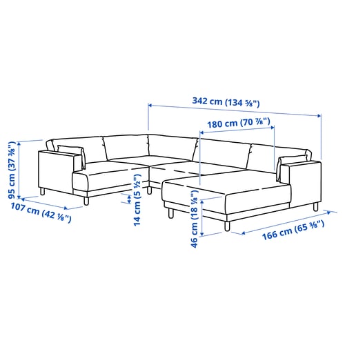 UPPÅKRA U-shaped sofa, 4,5-seat, with chaise longue, right/Samsala brown-red