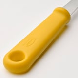 Yellow-handled paring knife, smooth grip, sharp stainless steel blade.