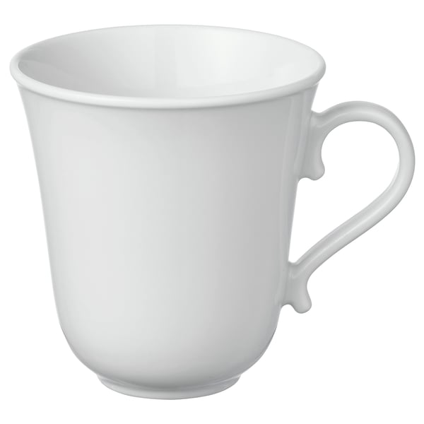UPPLAGA white porcelain mug, rustic design with ruffled edge, durable.