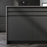 Modern black kitchen cabinets, sleek with integrated handles.