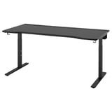 A black UTMANING adjustable height gaming desk with a sleek design, featuring cable management and angled front edge for comfort.