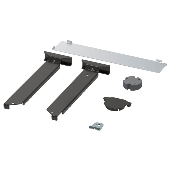 UTRUSTA kitchen fitting kit: black, steel, plastic parts. Includes brackets, plates, & connectors for organizing drawers.