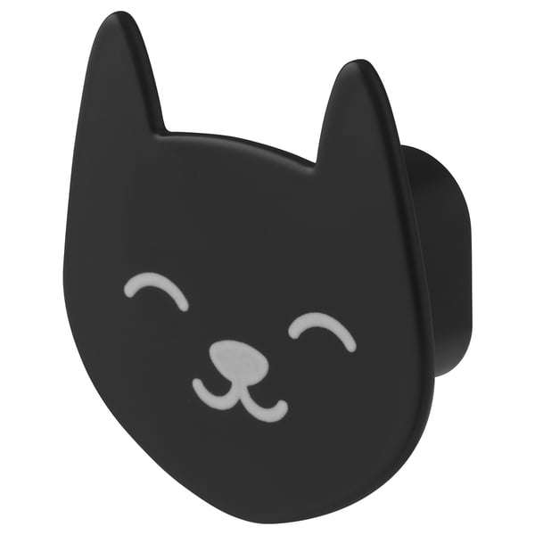 Black cat hook - sleek, glossy aluminum, decorative & practical.
