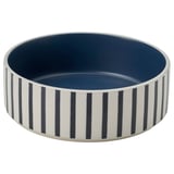 UTSÅDD blue striped pet bowl. Round with white and black stripes, made of stoneware. Perfect for cats or dogs.